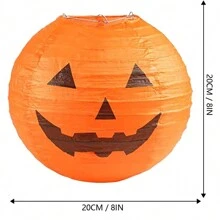 3 件 8 英寸万圣节纸灯笼，悬挂式南瓜灯蜘蛛骨架南瓜适用于万圣节派对装饰、室内和室外恐怖家居装饰 - 橘色 - 查看 3