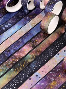 12/6rolls/Box Galactic Splendor Star Washi Tape,Scrapbook Supplies Tape Dispenser Washi Tape,Starry Sky Bronzing Washi Tape Set With Dream Planet Design(0.59*78.74in) Back To School