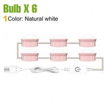 QNBDG LED女士化妆灯泡 3色切换 专业触摸开关 无级调光 女士梳妆台补光灯 可调亮度 USB 5V 洗手间浴室美容镜柜梳妆灯 卧室衣帽间无频闪 节能护眼居家小夜灯装饰照明 简约北欧风格 旋转缩线 暖白/冷白/自然白 2/6/10/14灯泡 粉色/白底 - LED Makeup Light-Touch Switch(Stepless Dimmable) - 查看 15