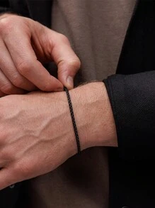 Minimalist Sports Style Bracelet, Stainless Steel Metal Bracelet, Black Gold Silver Twisted Wheat Bracelet, Stainless Steel Jewelry Gift For Men - Black - View 2