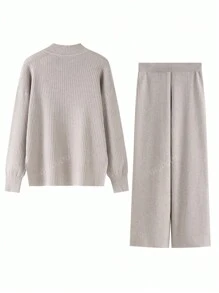 Herfst Winter Tweedelige Dames Rib Trui Trainingspak Gebreide Warme Broekset