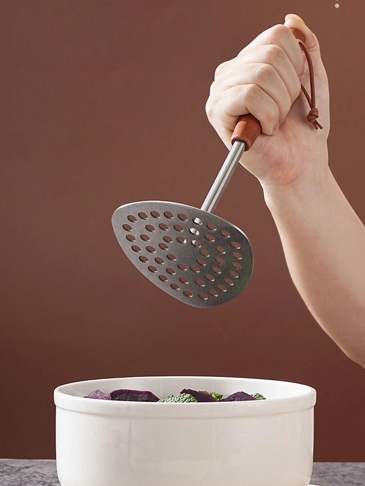 XIYIJIA 1 pieza Majador de patatas de acero inoxidable, prensa de alimentos doméstica para puré de bebé - Marrón - Añade 7