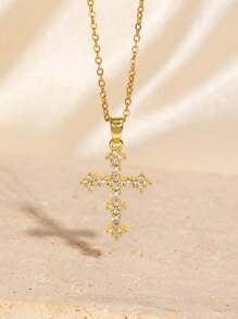 1 Stück vielseitiger Zirkonia 18K vergoldeter Kreuz Halsketten Anhänger, tolles Geschenk für Freunde