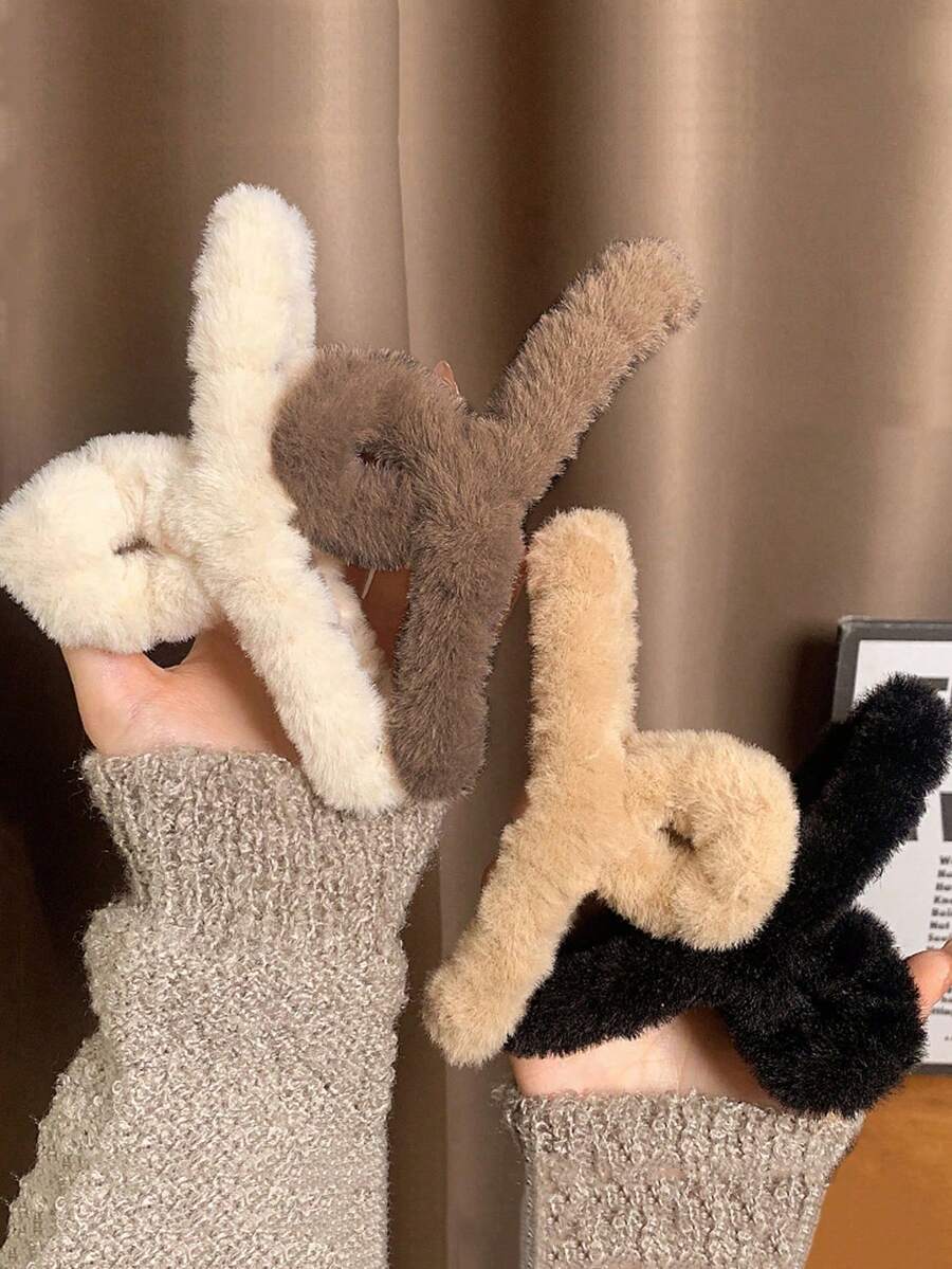 4pcs Women's Plush Large UShaped Hair Clip, Fashionable And Versatile