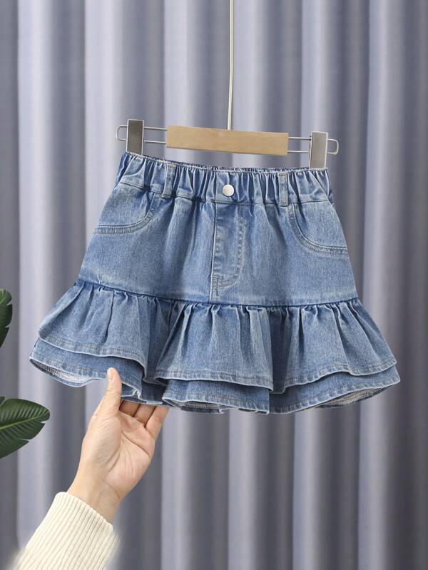 Saia jeans para meninas pré-adolescentes, saia de bolo ocidentalizada, saia ocidentalizada infantil