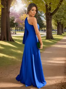Long Terracotta Bridesmaid Wedding Guest Dress Light Summer - Royal Blue - View 3
