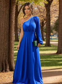 Long Terracotta Bridesmaid Wedding Guest Dress Light Summer - Royal Blue - View 1