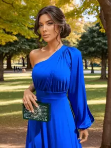 Long Terracotta Bridesmaid Wedding Guest Dress Light Summer - Royal Blue - View 2
