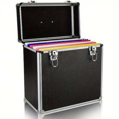 Vinyl Record Storage 12" LP Case Album Collection DJ Carry Storage Cases Lockable Box LP Case Vinyl Record Storage Carry Box Holds Up To 50pcs Albums Record Collection Chest (Black)