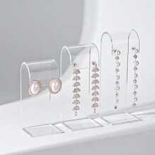 YRUID 3pcs/Set Fashion New Acrylic Transparent White Black Earring Holder Display Stand Jewelry Display Rack Photography Props - White - View 6