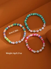 1 件可爱时尚个性化英文名字字母定制波西米亚风弹力串珠手链，适合儿童、朋友、家人、生日派对珠宝，适合女孩的返校/毕业季礼物，甜美可爱的派对珠宝和生日礼物，适合返校冬季礼物创意男孩女孩情人节 - 彩色 - 查看 6