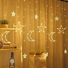 1 Set Moon & Star Fairy String Lights, 120 LED Twinkling Curtain Lights, Applicable For Christmas, Wedding, Party, Home Bedroom, Balcony, Garden, Outdoor Decor,Room Decor Christmas Decor Christmas Light Bedroom Decor Home Decor Party Decor Holiday Festival Christmas Gift Thanksgiving Christmas Tree Decor Ornaments - 彩色 - 查看 8