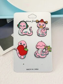 4pcs/Set Cute Cartoon Cat, Cassette Tape, Cactus Alloy Brooch Pins, Vintage Electroplated Black