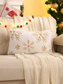 Miater 1pc Christmas Decorative Pillow Cover, Plush Christmas Tree With Gold Sequin Embroidery For Living Room And Bedroom
