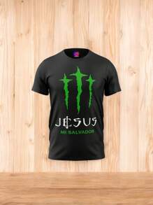 playera cristiano Jesús mi salvador religioso cerem - Negro - Ver 1