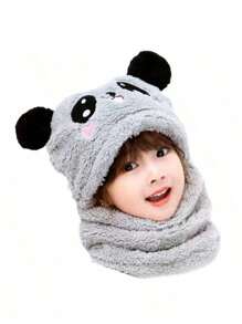 1pc 儿童帽子围巾两用口罩围巾帽子秋冬季女童宝宝保暖可爱针织帽 - 彩色 - 查看 7