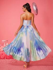 Smilprince Elegant Strapless Gradient Pleated Long Dress With High Slit, Dress Elegant Party, Prom Dresses For Women, Formal Evening Gown, For Wedding Guest, Graduation, Dinner - Multicolor - View 2