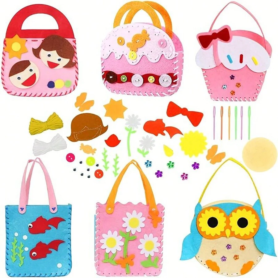 1 Set Creative Sewing Kit - DIY Handbag Craft Set, Includes Safety Pins, Felt Fabric And Simple Instructions, Educational And Fun, Inspiring Creativity And Fine Motor Skills Development. - Multicolor - View 1