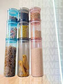 Round Airtight Storage Jar Set - 4 Pieces With 2 X 1200ML Jars And 2 X 800ML Jars, Efficient Sealing, Transparency And Compact Design - Khói hoa hồng - Xem 4