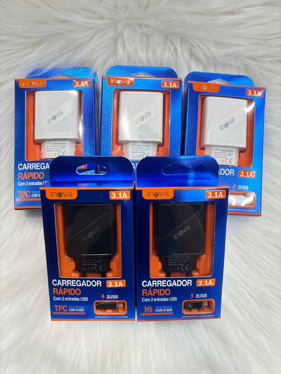 Kit 5pcs Inova Fast Cell Phone Charger 3.1 Android V8 / Lightning IPhone / Type C 2 USB Outputs - màu sắc được gửi ngẫu nhiên - Xem 1