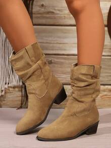 Giày bốt cao đến giữa bắp chân, mũi nhọn, đế dày, kiểu dáng tối giản dành cho nữ, thoải mái và chống trượt, thiết kế thời trang đa năng - màu nâu - Xem 5