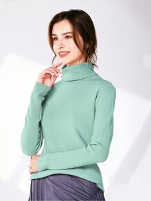 Suéter Tejido Jersey con Cuello Alto Caliente Casual cuello de Tortuga - verde menta - Ver 1