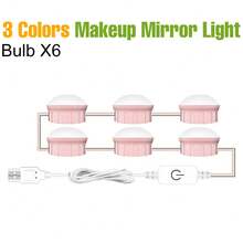 QNBDG LED女士化妆灯泡 3色切换 专业触摸开关 无级调光 女士梳妆台补光灯 可调亮度 USB 5V 洗手间浴室美容镜柜梳妆灯 卧室衣帽间无频闪 节能护眼居家小夜灯装饰照明 简约北欧风格 旋转缩线 暖白/冷白/自然白 2/6/10/14灯泡 粉色/白底 - LED Makeup Light-Touch Switch(Stepless Dimmable) - 查看 24