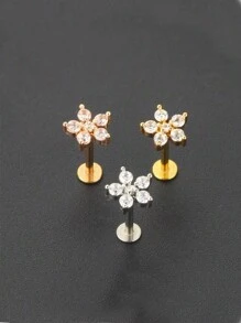 316 Titanium Steel 5 Petal Zirconia Cast Lip Studs Ear Bone Studs Fashionable And Exquisite Body Jewelry For Men And Women1pc