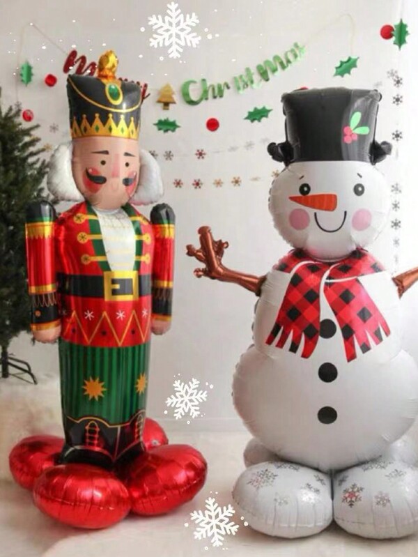1/2pcs Christmas Nutcracker Soldier Snowman Aluminium Film Balloon Stereoscopic Standing Cartoon Christmas Mall Decoration Balloon,Christmas