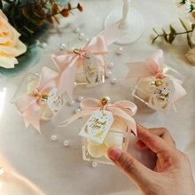 YESTARY 10/20pcs Wedding Favor Set, Mini Scented Bubble Candle Gift Box, Includes Bubble Candle, Acrylic Box, Pink Ribbon, Thank You Card And Pearl Decor, Suitable For Wedding, Bridal Shower, Baby Shower, Gender Reveal Party - Champagne Pink Ribbon - View 4