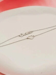 时尚优雅双层双链镂空不锈钢手链，可定制英文名称，女士高品质珠宝配饰，情人节、生日和毕业典礼的手工珠宝礼物 - 銀色 - 查看 5