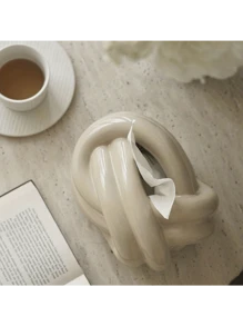 陶瓷趣结纸巾盒加厚陶瓷欧式现代家用抽象茶几桌面米色北欧装饰创意结纸巾盒乔迁礼物