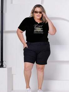 Women's Plus Size 100% Cotton Basic Printed T-Shirt - 金色 - 查看 3