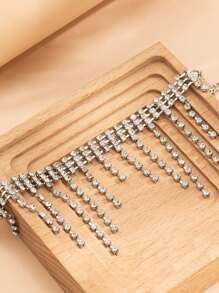 1pc Fashionable & Elegant Rhinestone Tassel Chain Anklet, Bohemian Rhinestone Butterfly Tassel Ankle Chain, Beach Vacation Decor Anklet