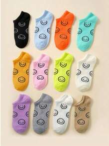 12pairs Random Match Cute Smile Face Ankle Socks, Breathable - Multicolor - View 4