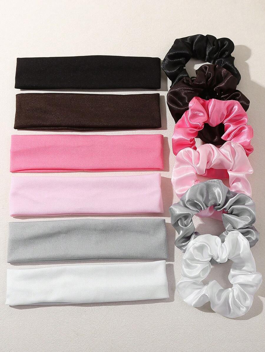 12pcs Kids' Solid Color Simple Hair Accessories Set - Hair Bands + Hair Ties - Multicolor - View 1