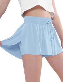 3 Pieces EXARUS Girls Butterfly Shorts Flowy Athletic 2 In 1 Tennis Gym Cheer Skirt Skort Dance Running Preppy Clothes 6-14Y - SET-14 - 查看 3