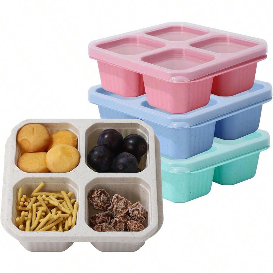 One, Snack Container 4-Bar Meal Preparation Container Reusable, Children And Adults Snack Box Container, Suitable For School, Work, Travel Food Storage Containers - Multicolor - View 1