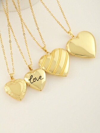 1 件项链，带心形小盒吊坠，爱心相框吊坠项链，万圣节礼物