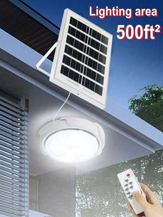 Solar Ceiling Light With Remote Control Indoor Outdoor Upgrade 100W Solar Wall Shed Lights, Solar Porch Ceiling Light Pendant Daytime Work Lights Shed Lamp For Garage Gazebo Barn, Patio, Carpot, , Outdoor Garden Lighting For Pathway, Yard, Patio