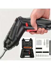47 Pieces Multifunctional Tool Kit Chargeable Electric Hammer, Cordless Electric Screwdriver, Socket Bits And Drill Bits, USB Charging, Flexible Shaft For Screwdriver - 黑色 - 查看 7