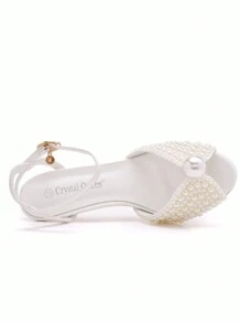 Sandal cao gót mũi tròn đính đá pha lê vàng 6cm, gót thấp, quai mắt cá chân, gót vừa, trang trí đá pha lê vàng, thích hợp cho tiệc tùng, đám cưới, váy cô dâu trang trọng, sandal cao gót sang trọng bóng loáng, sandal cao gót thanh lịch, giày cưới màu vàng/sâm panh dành cho nữ - Màu be - Xem 8