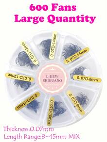 600 chiếc mỗi hộp, D Curl, Độ dày 0,07mm, 5D/6D/7D/10D/12D, Lông mi giả dạng quạt thân hẹp sắc nét làm sẵn, Lông mi chùm, Tự nhiên & mềm mại, Lông mi giả ghép thủ công - D - Xem 2