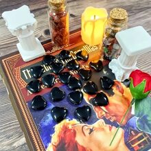 QYDCX 1/5/10/20/50/100 件水晶心形可爱疗愈水晶玫瑰石英石掌心真宝石套装精神能量平衡 - 黑曜石 - 查看 4