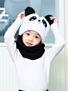 1pc 儿童帽子围巾两用口罩围巾帽子秋冬季女童宝宝保暖可爱针织帽 - 彩色 - 查看 12