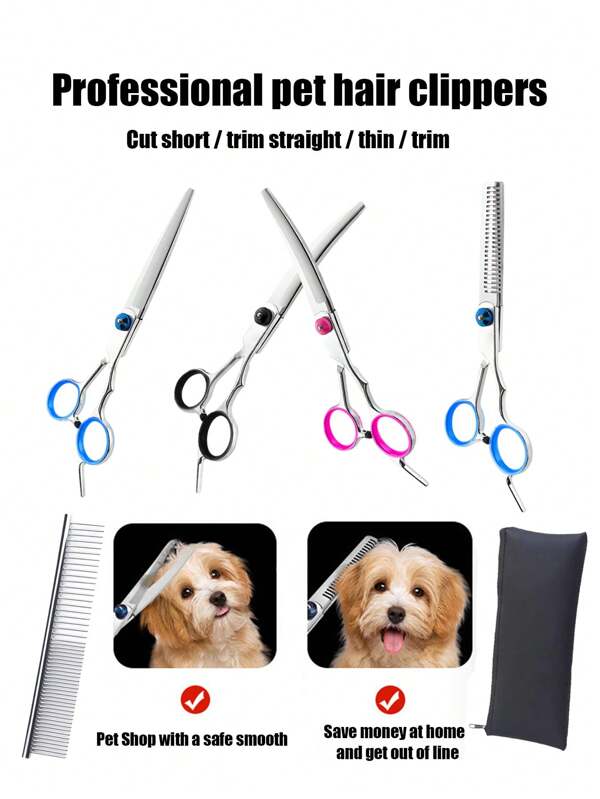 Set de 6 piezas de tijeras profesionales para el cuidado de gatos y perros, incluye kit de belleza profesional 5 en 1 para perros + bolsa de almacenamiento para tijeras, tijeras de belleza de acero inoxidable 4CR, tijeras para el hogar, tijeras especiales para tienda de mascotas, tijeras de seguridad para la belleza de perros, tijeras para mascotas, tijeras para el cuidado de gatos, set especial para corte de pelo