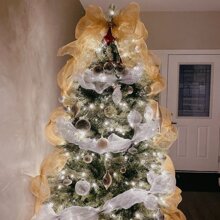 1 件 - 26 厘米鱼网丝带圣诞树装饰，欧式风格，圣诞节