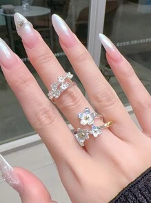 2 件套山茶花情侣戒指，可调节开口，情人节、妈妈、母亲、母亲节、礼物 - 山茶花 - 查看 2