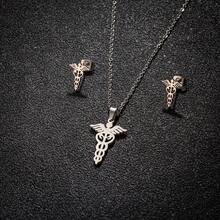 1PC Stainless Steel Jewelry Group Women Minimalist Music Stars Plum, Sports Football Fitness Necklace Earrings - Silver - View 12