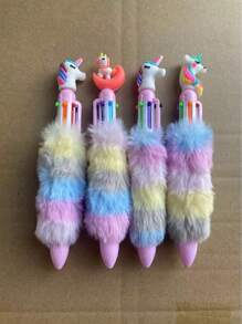 1pc Cartoon Unicorn Plush Ballpoint Pen, With 6 Colorful Ink & Random Color(Style Random),Crayons,Gabby,Girls Toys,Unicorn Stuff,Crayons Colored,Back To School